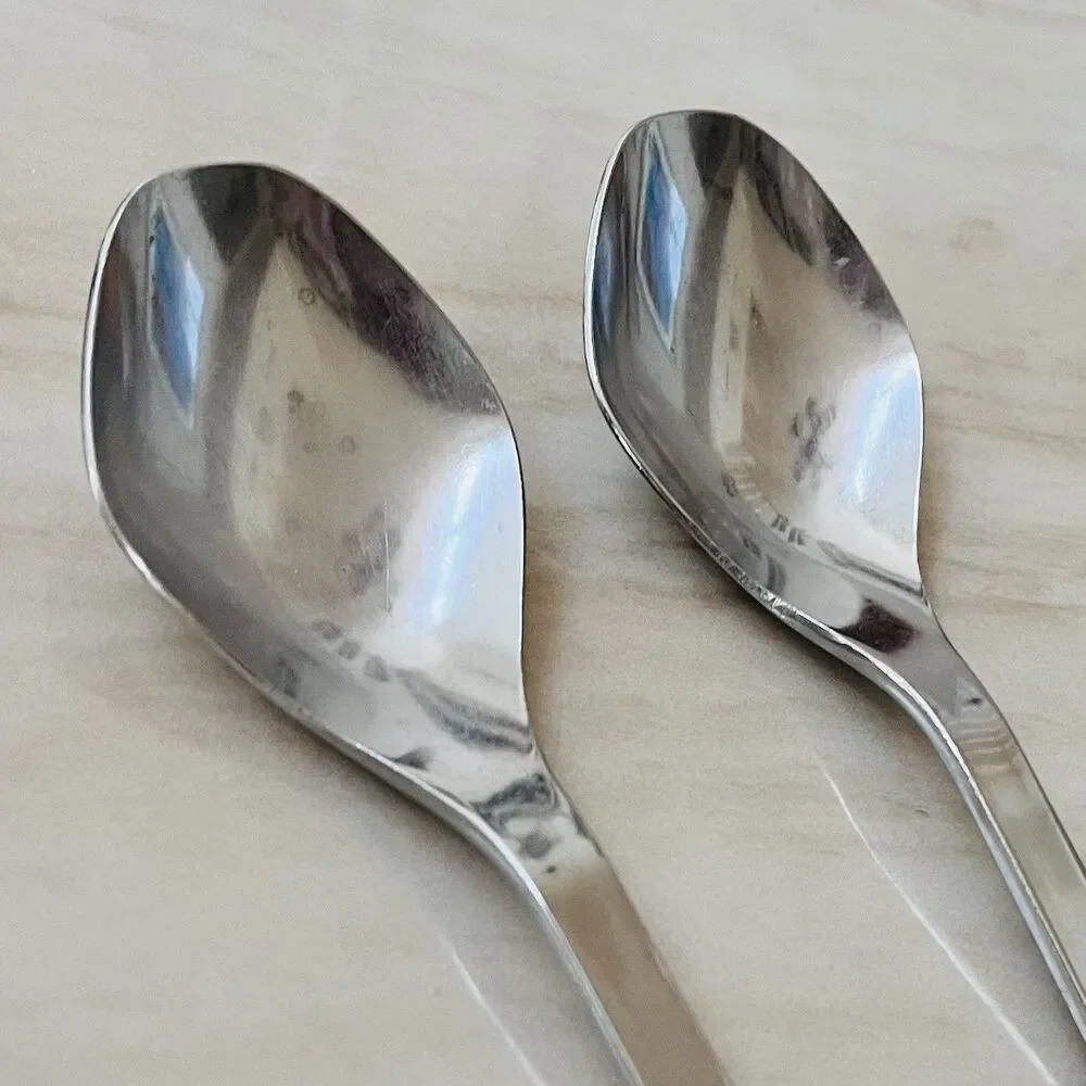 2pc UNITED SILVER USI11 Stainless Soup Spoon Diamond Shape Satin Frosted Japan